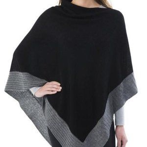 Celeste Wool Cashmere Blend Poncho - Black/Grey OS